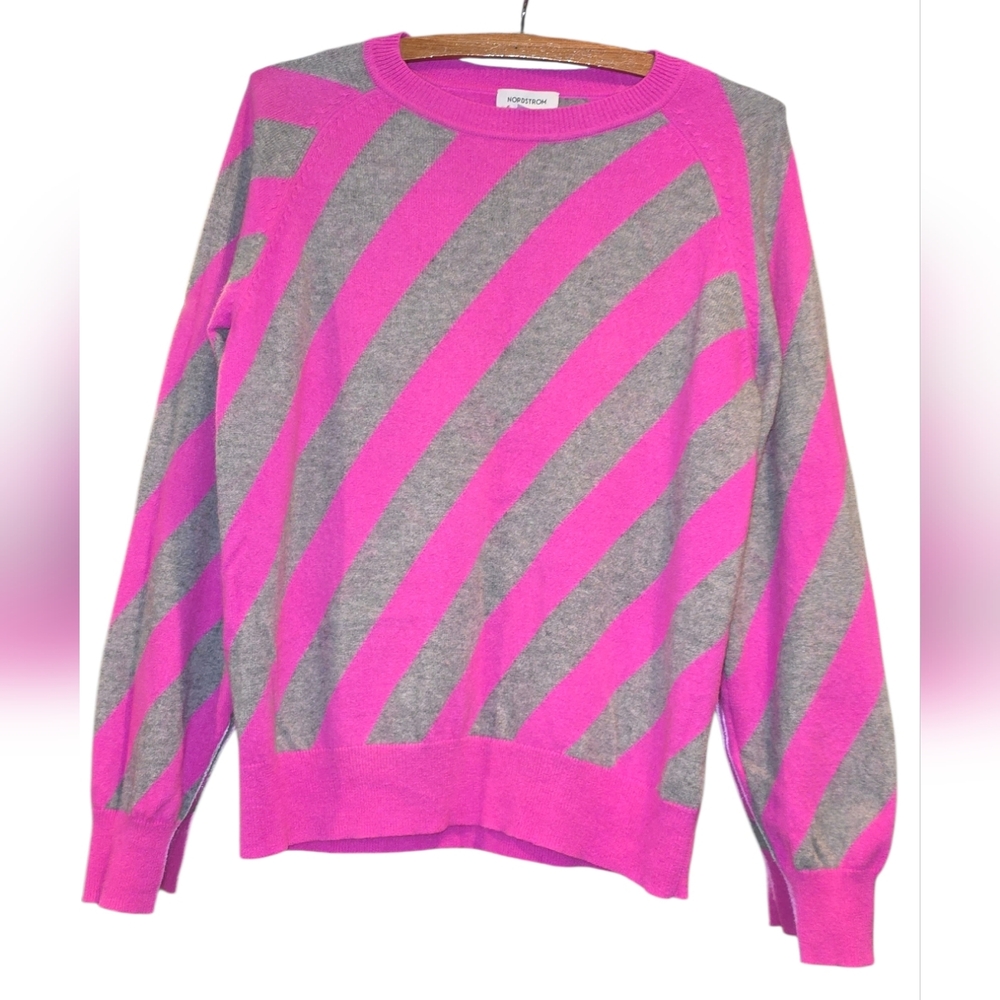 Nordstrom Pink and Gray Striped Sweater
